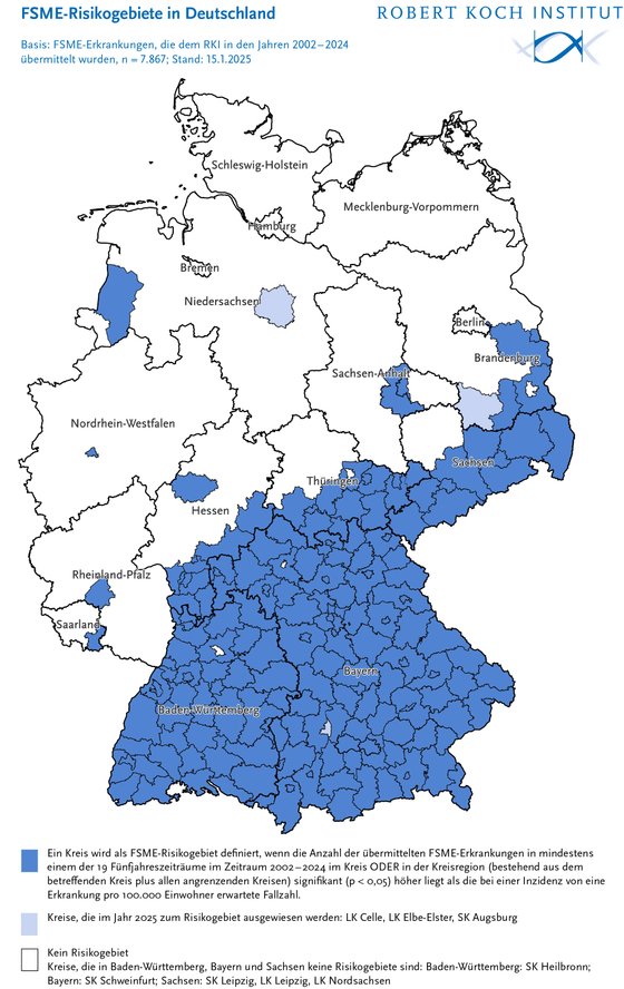 Karte der Risikogebiete FSME in Deutschland