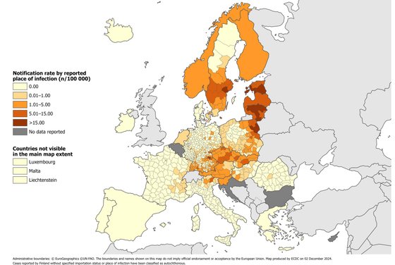 Karte der Risikogebiete FSME in Europa